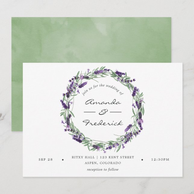 Watercolor Lavender Wedding Einladung (Vorne/Hinten)