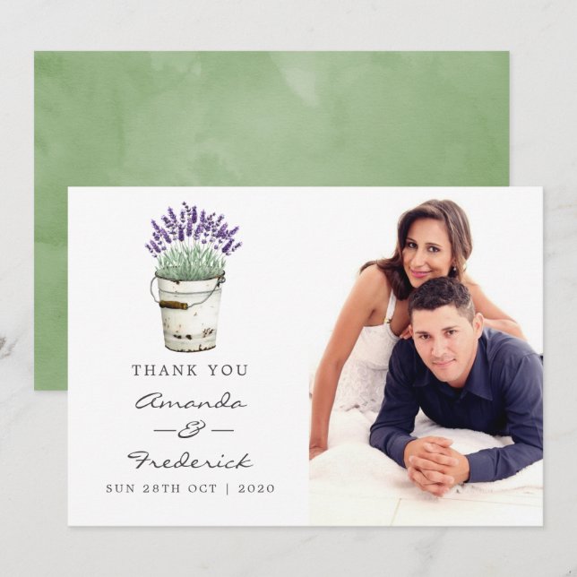 Watercolor Lavender Wedding Vielen Dank Einladung (Vorne/Hinten)