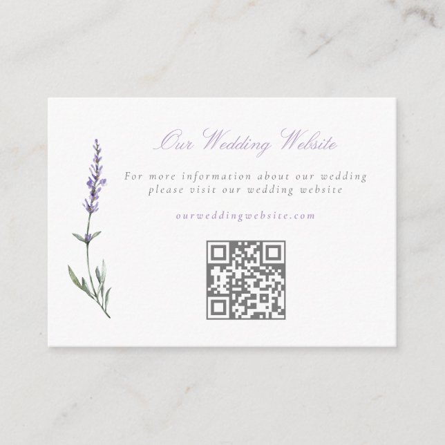 Watercolor Lavender Wedding Website QR Code Begleitkarte (Vorderseite)