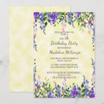 Watercolor Lavender Yellow Birthday Party Einladun