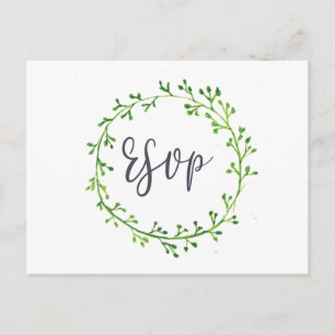 Watercolor Leafy Wreath Wedding RSVP Postkarte
