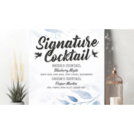 Watercolor Leaves Wedding Signature Drink Menu Poster