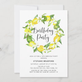 Watercolor Lemon Blossom Wreath Birthday Party Einladung