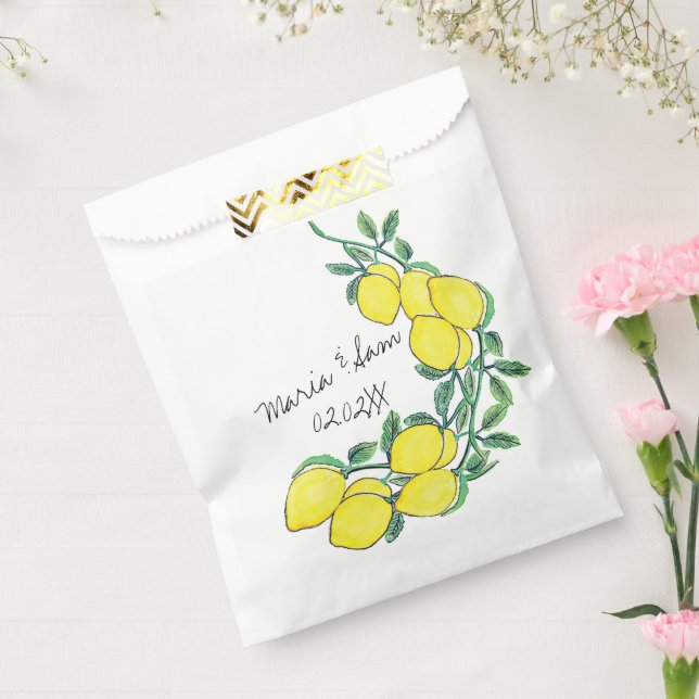 Watercolor Lemon Citrus Script Wedding Geschenktütchen (Versiegelt)