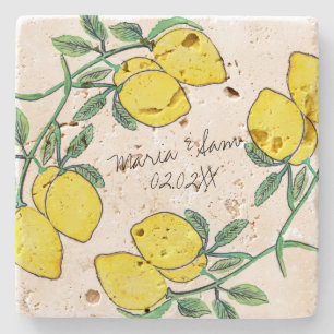 Watercolor Lemon Citrus Script Wedding Steinuntersetzer