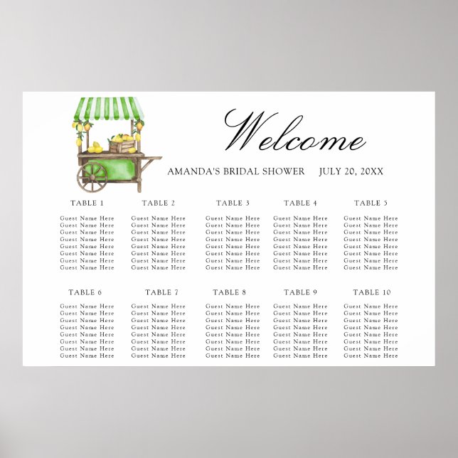 Watercolor Lemon citrus wedding seating chart Poster (Vorne)