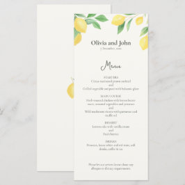 Watercolor Lemon Foliage Elegant Wedding Menu Menükarte