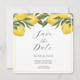 Watercolor Lemon Garden White Wedge Save The Date