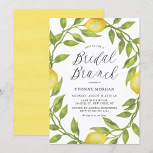 Watercolor Lemon Greenery Wreath Bridal Brunch Einladung