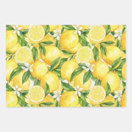 Watercolor Lemon Grove Seamless Pattern Geschenkpapier Set