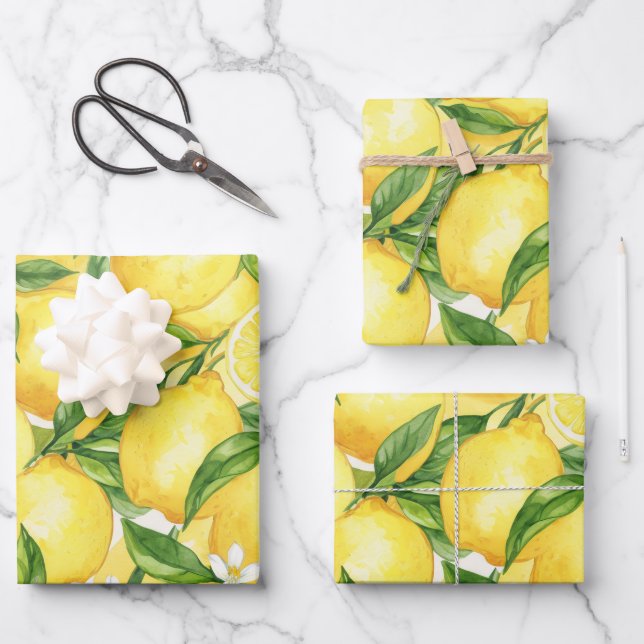 Watercolor Lemon Grove Seamless Pattern Geschenkpapier Set (Vorderseite)