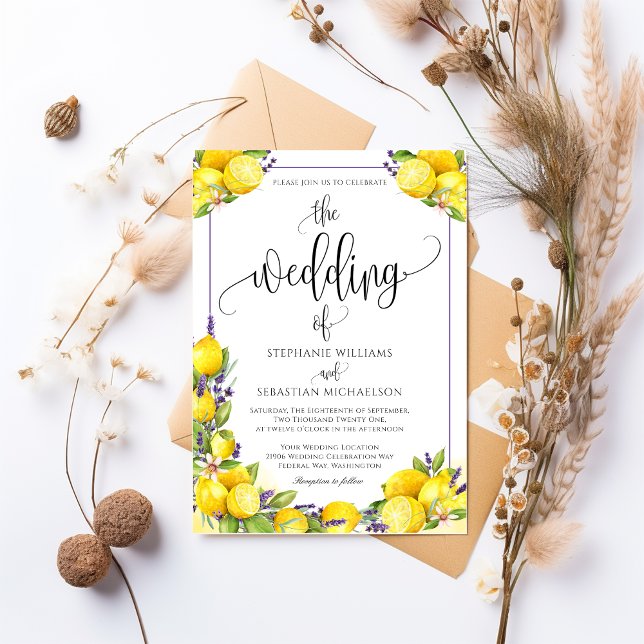 Watercolor Lemon Lavender Boho Wedding Einladung (Watercolor Lemon Lavender Boho Wedding Invitation)