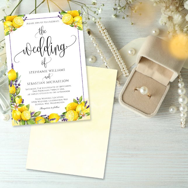 Watercolor Lemon Lavender Boho Wedding Einladung (Watercolor Lemon Lavender Boho Wedding Invitation)