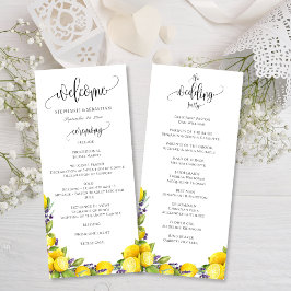 Watercolor Lemon Lavender Boho Wedding Programme
