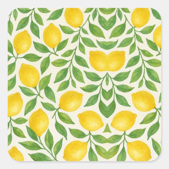 Watercolor Lemon Pattern Quadratischer Aufkleber (Vorderseite)