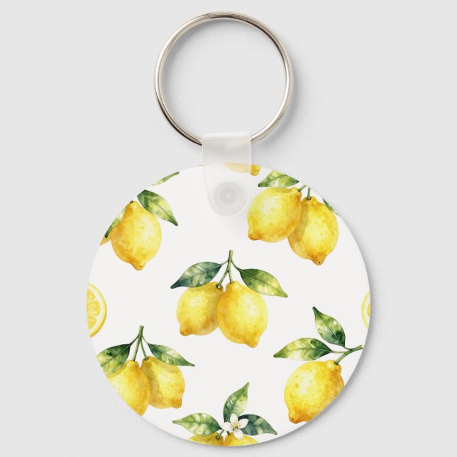 Watercolor Lemon Pattern Schlüsselanhänger (Vorderseite)