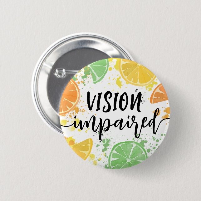Watercolor Lemon Script Typography Vision Impaired Button (Vorne & Hinten)