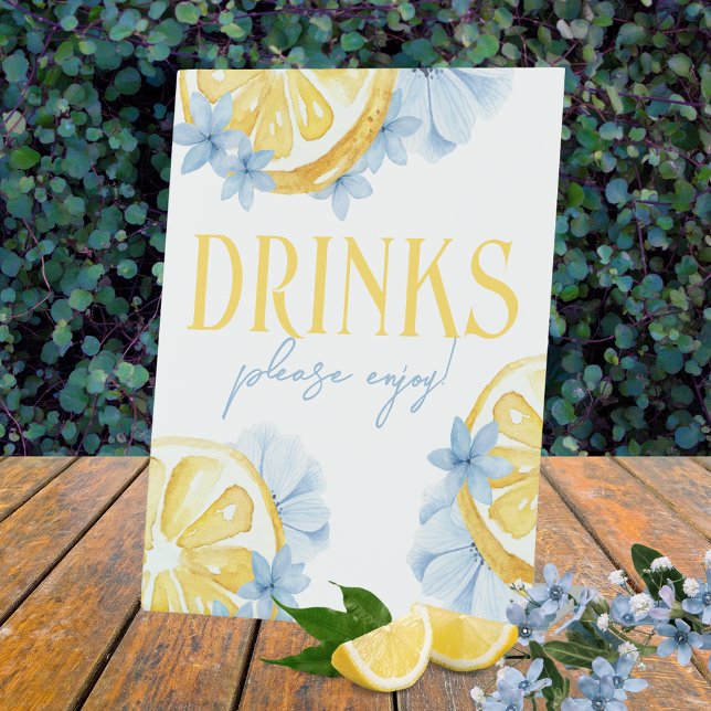 Watercolor Lemon Standing Drinks Pedestal Sign Sockelschild (Watercolor Lemon Please Enjoy Drink Table Sign. Perfect for a wedding, bridal shower, or baby shower)