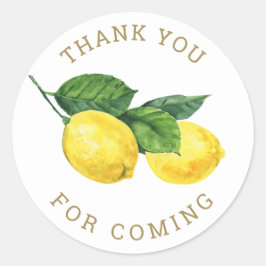 Watercolor Lemon Vielen Dank | Citrus Baby Shower Runder Aufkleber