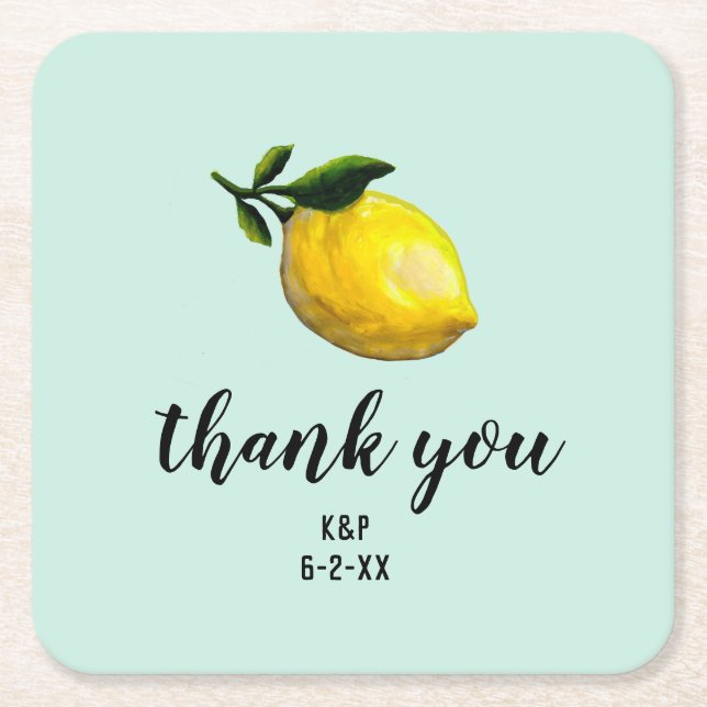Watercolor Lemon Wedding Custom Favorits Rechteckiger Pappuntersetzer (Vorderseite)