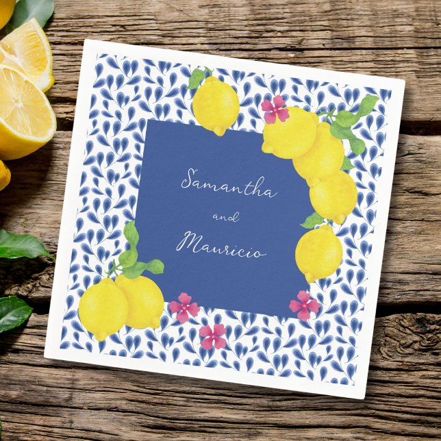 WATERCOLOR LEMONS BLAUE TILES SERVIETTE (Von Creator hochgeladen)