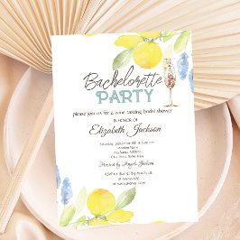 Watercolor Lemons Champagne Glass Bachelorette Einladung