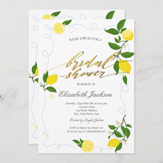 Watercolor Lemons Frame Bridal Shower  Einladung (Vorne/Hinten)