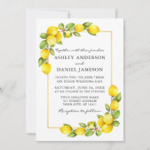 Watercolor Lemons Greenerity Gold Frame Wedding