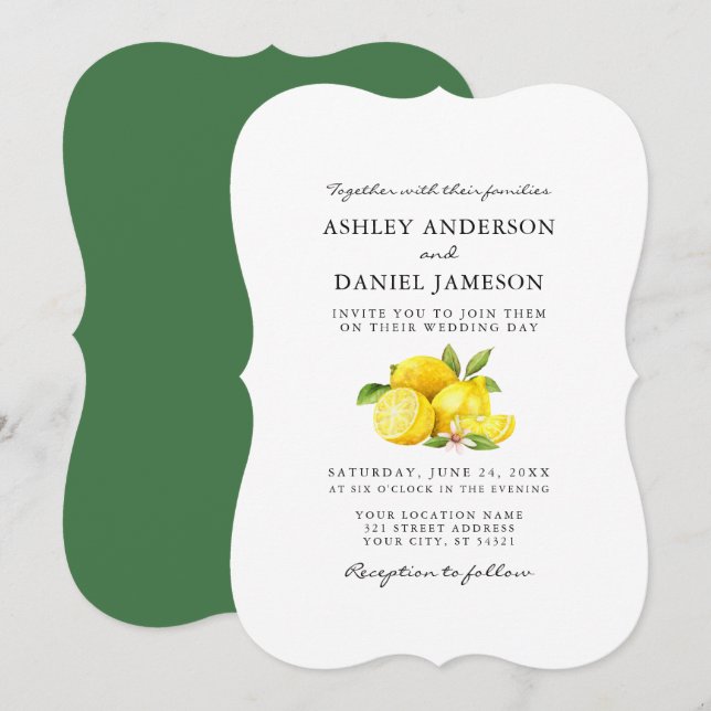 Watercolor Lemons Greenerity Wedding GB Einladung (Vorne/Hinten)