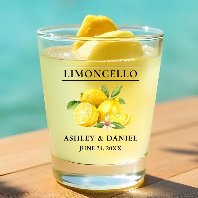 Watercolor Lemons Greenerity Wedding Limoncello Schnapsglas (Customize to change text size or text style.)