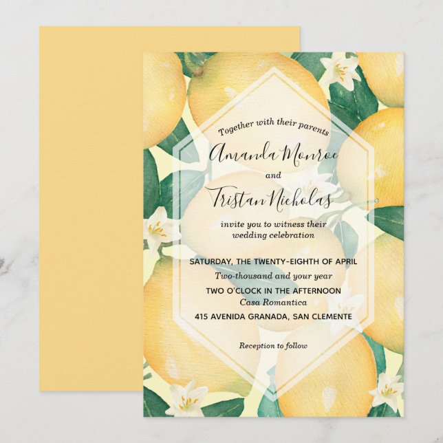 Watercolor Lemons Hochzeitseinladungen (Vorne/Hinten)
