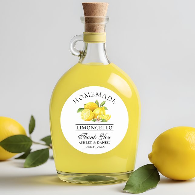 Watercolor Lemons Limoncello Wedding Danke Runder Aufkleber (Customize to change text size, color or text style.)