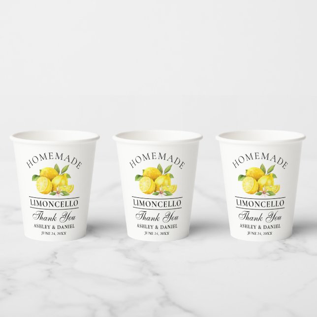 Watercolor Lemons Wedding Danke Limoncello Pappbecher (Multi)