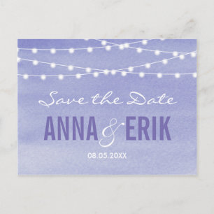 Watercolor-Lichterkette Save The Date Postkarte