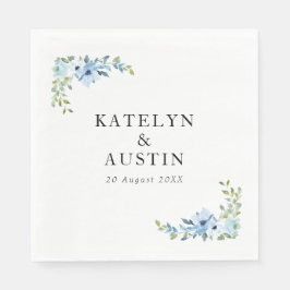 watercolor light blue floral wedding serviette