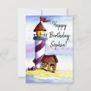 Watercolor Lighthouse Birthday Card Dankeskarte