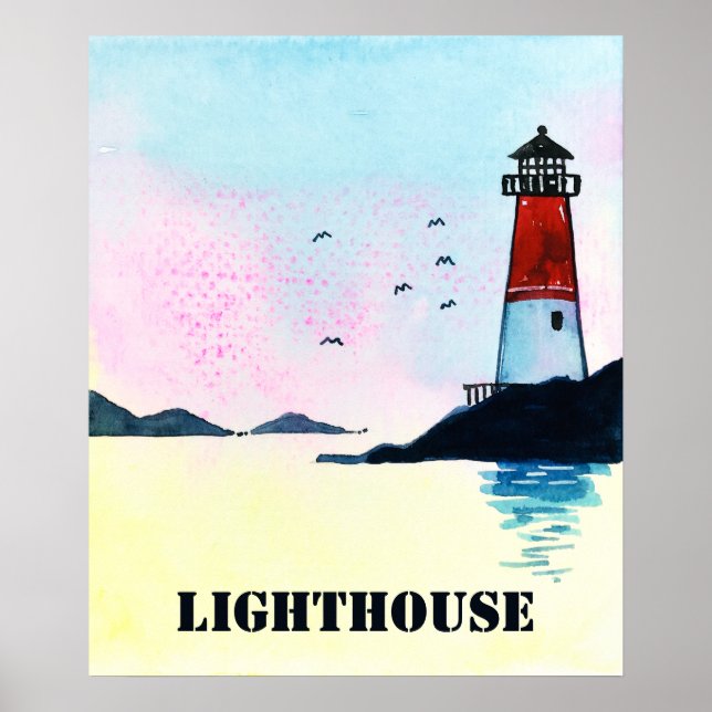 Watercolor Lighthouse Poster Wand an Wand Kunst, D (Vorne)