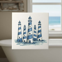 Watercolor Lighthouses Blue Ivory ID1202 Fliese
