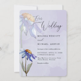 Watercolor Lila Blue Gerbera Daisy Wedding Einladung