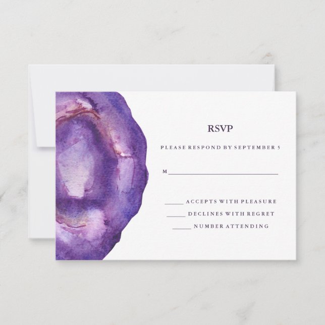 Watercolor Lila Geode Wedding RSVP (Vorderseite)