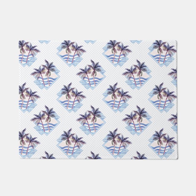 Watercolor-lila geometrisches Palme-Muster Fußmatte (Vorderseite)