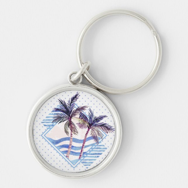 Watercolor-lila geometrisches Palme-Muster Schlüsselanhänger (Vorne)