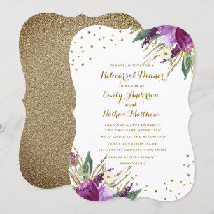 Watercolor Lila Gold Blume Probe Abendessen Einladung