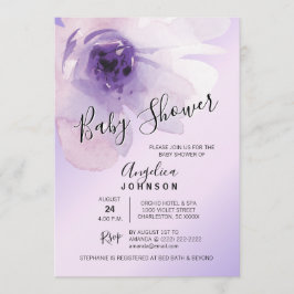 Watercolor-lila Lavendel-Baby-mit Blumendusche Einladung