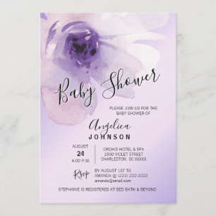 Watercolor-lila Lavendel-Baby-mit Blumendusche Einladung