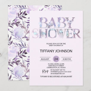Watercolor-lila Lavendel-Baby-mit Blumendusche Einladung