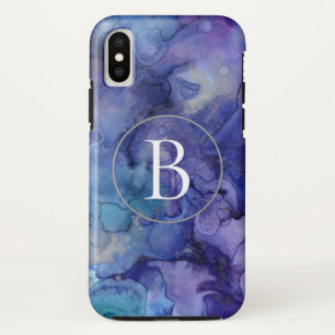 Watercolor-lila Monogramm-Marmor iPhone X Kasten Case-Mate iPhone Hülle