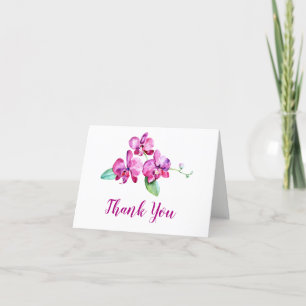 Watercolor-lila Orchideen-Blumenhochzeit danken Dankeskarte