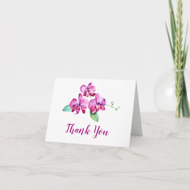 Watercolor-lila Orchideen-Blumenhochzeit danken Dankeskarte (Vorderseite)
