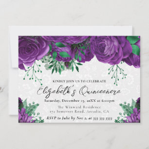 Watercolor Lila Rosen Quinceanera Einladung
